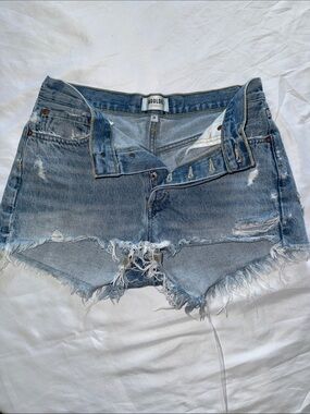 Agolde Light Blue‎ Distressed High-Rise Denim Cutoff Shorts